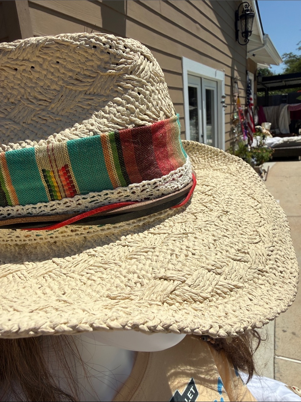 Custom straw cowboy hat w Peacock,feathers leather ,vintage cloth, card sheriff - Picture 11 of 17